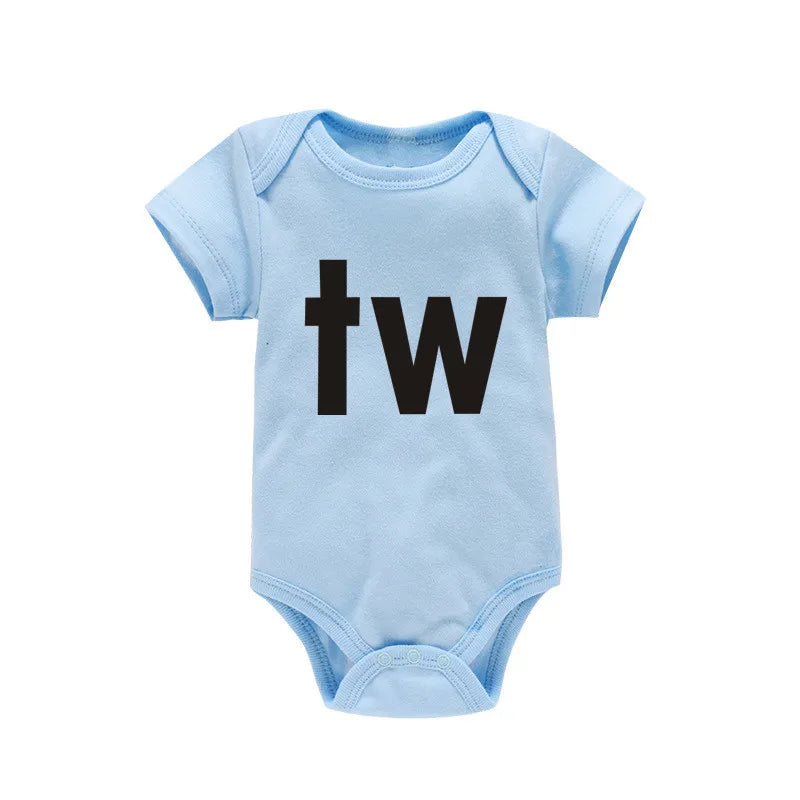 TW & IN Letter Print Newborn Infant Baby Boys Girls Black Bodysuit Twins Romper Jumpsuit Outfits Hipster Baby Clothes 0-24M