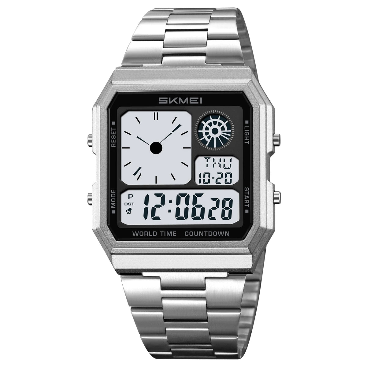 SKMEI Waterproof World Time Digital Electronic Watch For Men Women Outdoor Sport Stainless Steel Strip Wristwatches Reloj Hombre