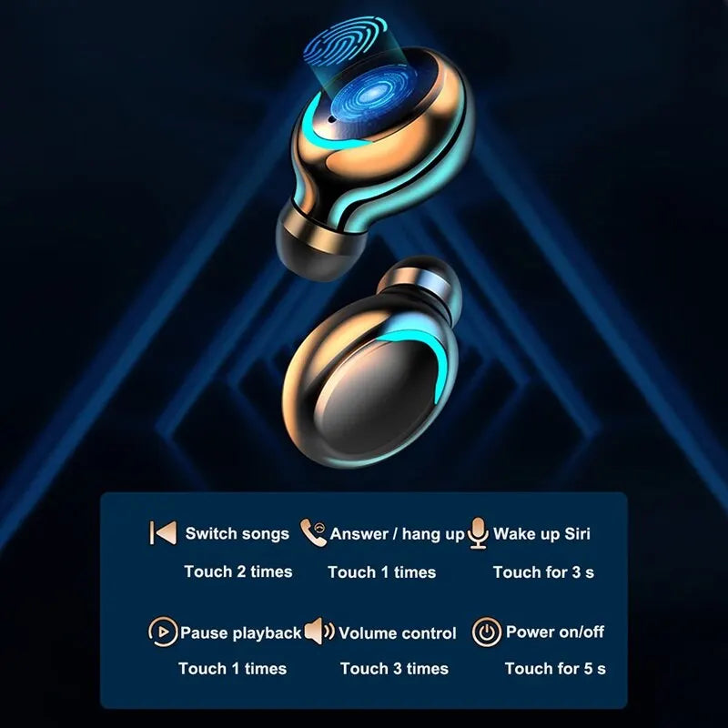 F9 TWS Earphones Wireless Bluetooth 9D HiFi Sports Noise Reduction Headphone Touch Control HD Call Earbuds In-Ear Gamer Headsets