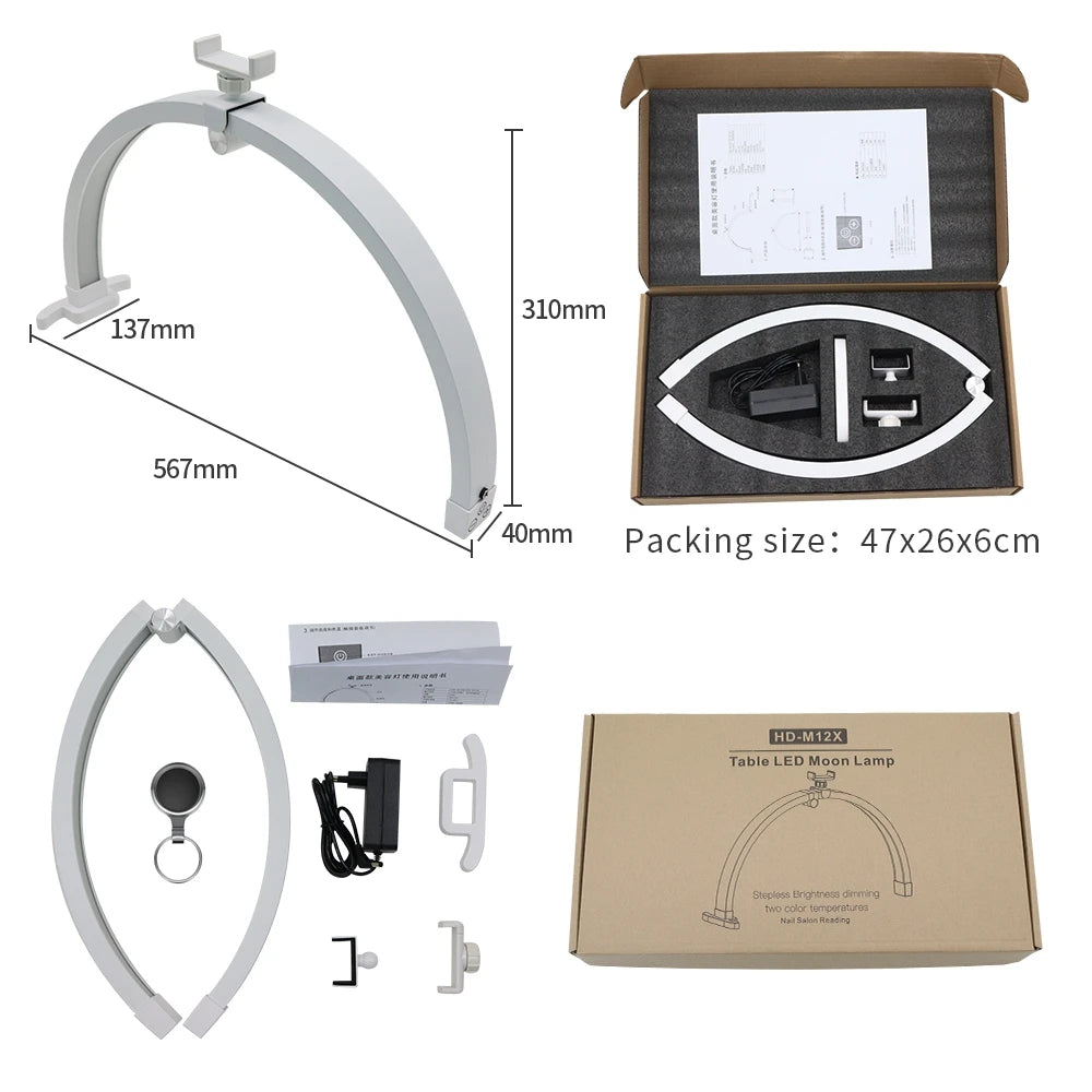 Half Moon Nail Table Lamp 56cm Foldable LED Crescent Manicure Desktop Light Arch Beauty Salon Fill Lighting