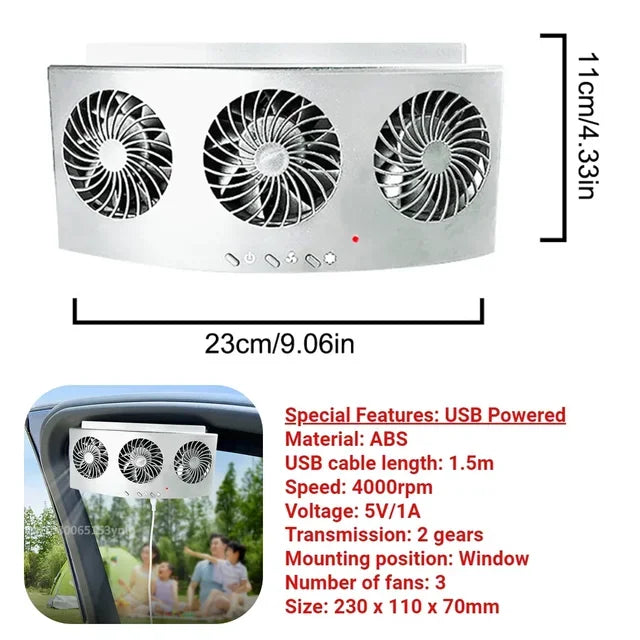 New Car Exhaust Fan USB Rechargeable/solar Air Circulation Cooling and Heat Dissipation High Wind Power 2/3 Head Ventilation Fan