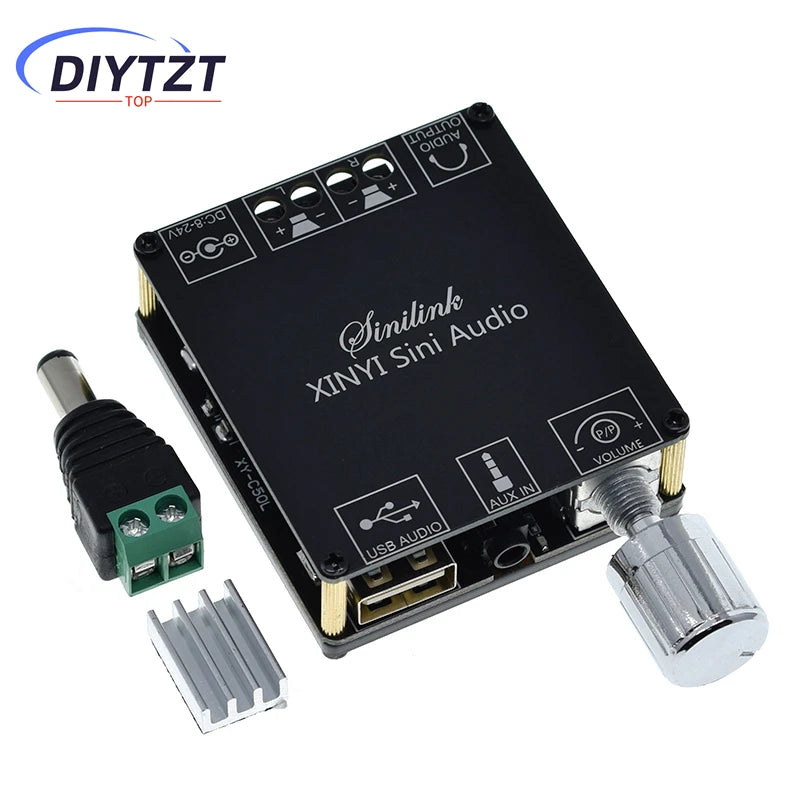 2*50W Bluetooth 5.0 Power Amplifier Class D Audio 10W~100W HiFi Stereo Wireless Music Player Mini USB Sound Card App Digital AMP