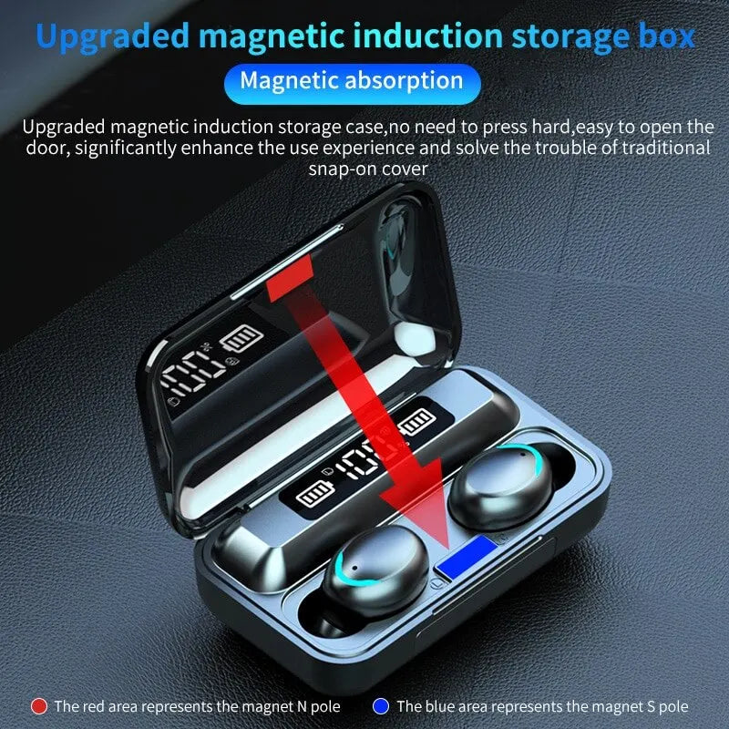 F9 TWS Earphones Wireless Bluetooth 9D HiFi Sports Noise Reduction Headphone Touch Control HD Call Earbuds In-Ear Gamer Headsets