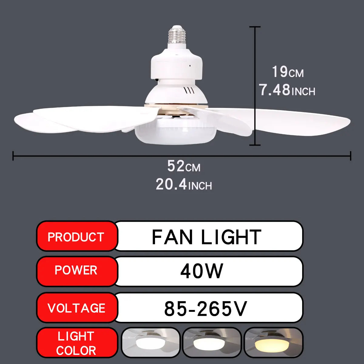 E27 with Remote LED 30W Ceiling Fan Light Dimming Function Suitable for Living Room Study and Home use 85-265V lamp