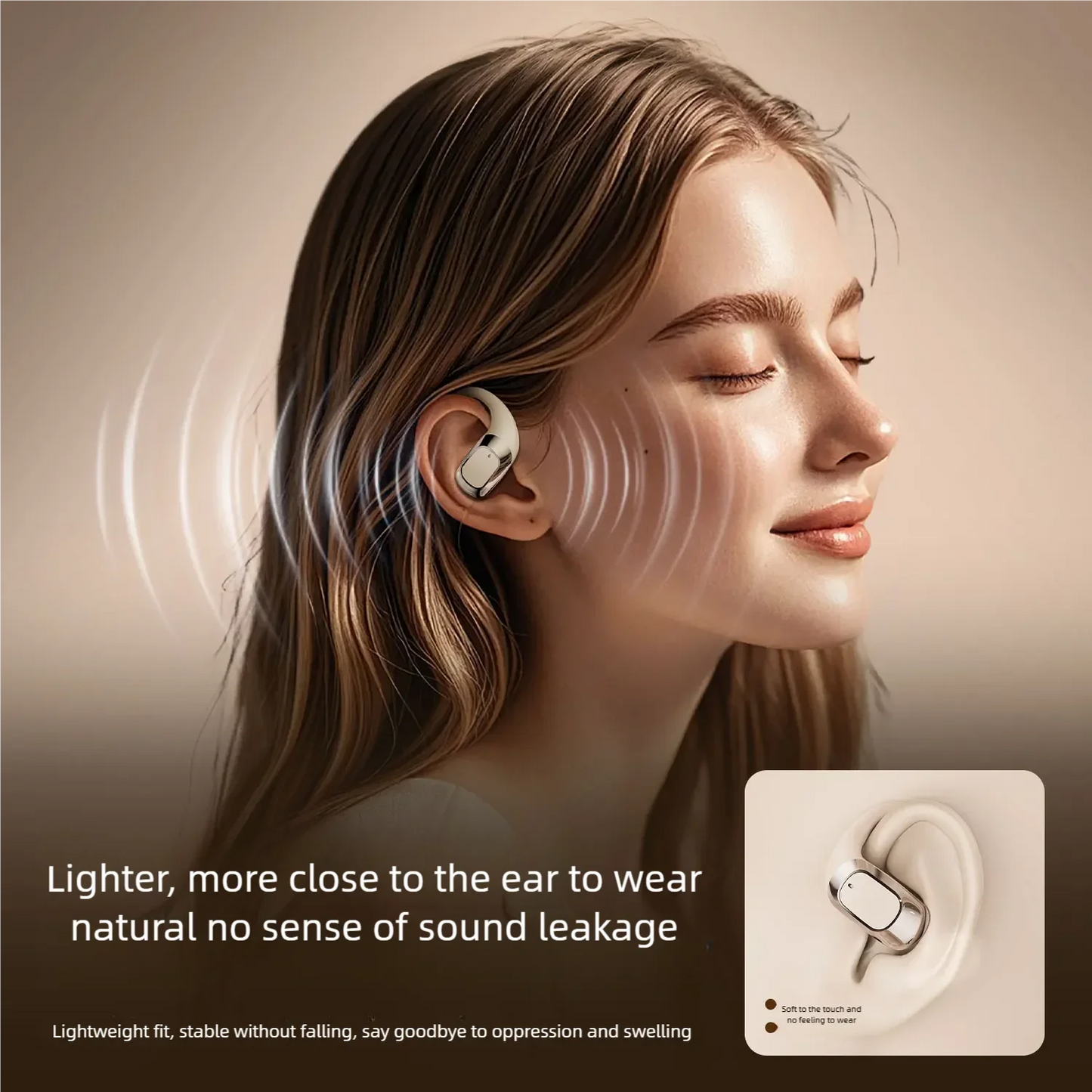 Hook-style Wireless Bluetooth Earbuds with Smart Digital Display Open-Ear Design for Sound Transmission Non-In-Ear Running Sport