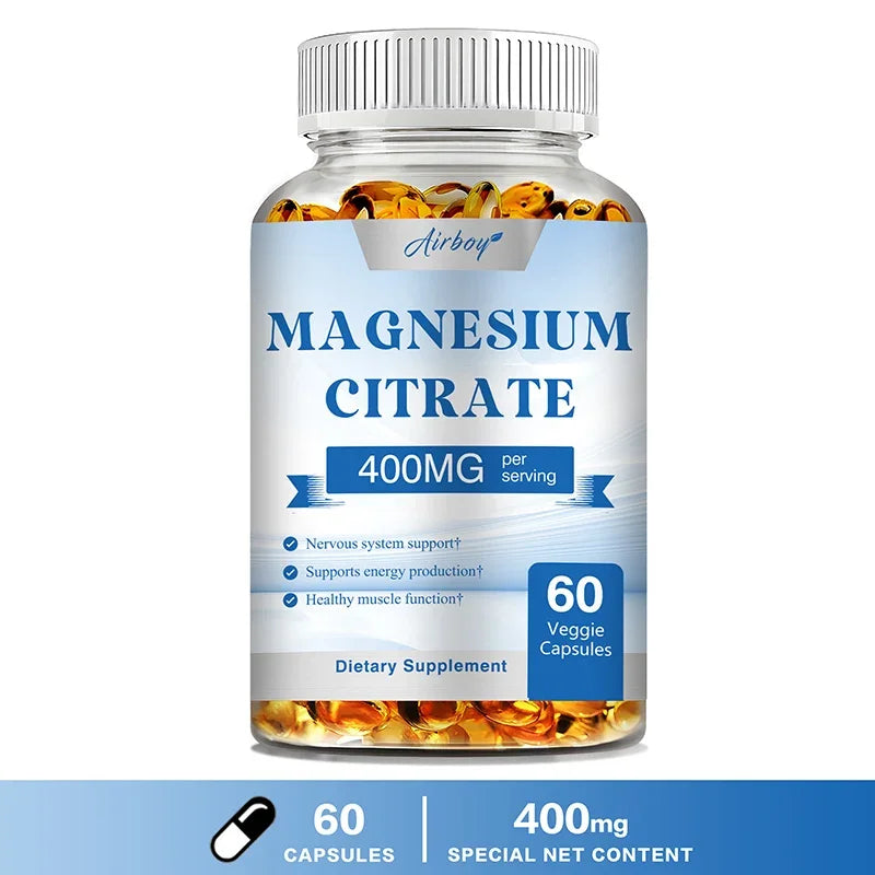 Magnesium Citrate Capsules - for Muscle, Nerve, Bone and Heart Health - Gluten Free, Non-GMO