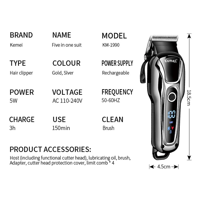 Kemei Barber Hair Clipper Professional Hair Trimmer For Men Electric Man Beard Hair Cutting Machine Haircut Cordless