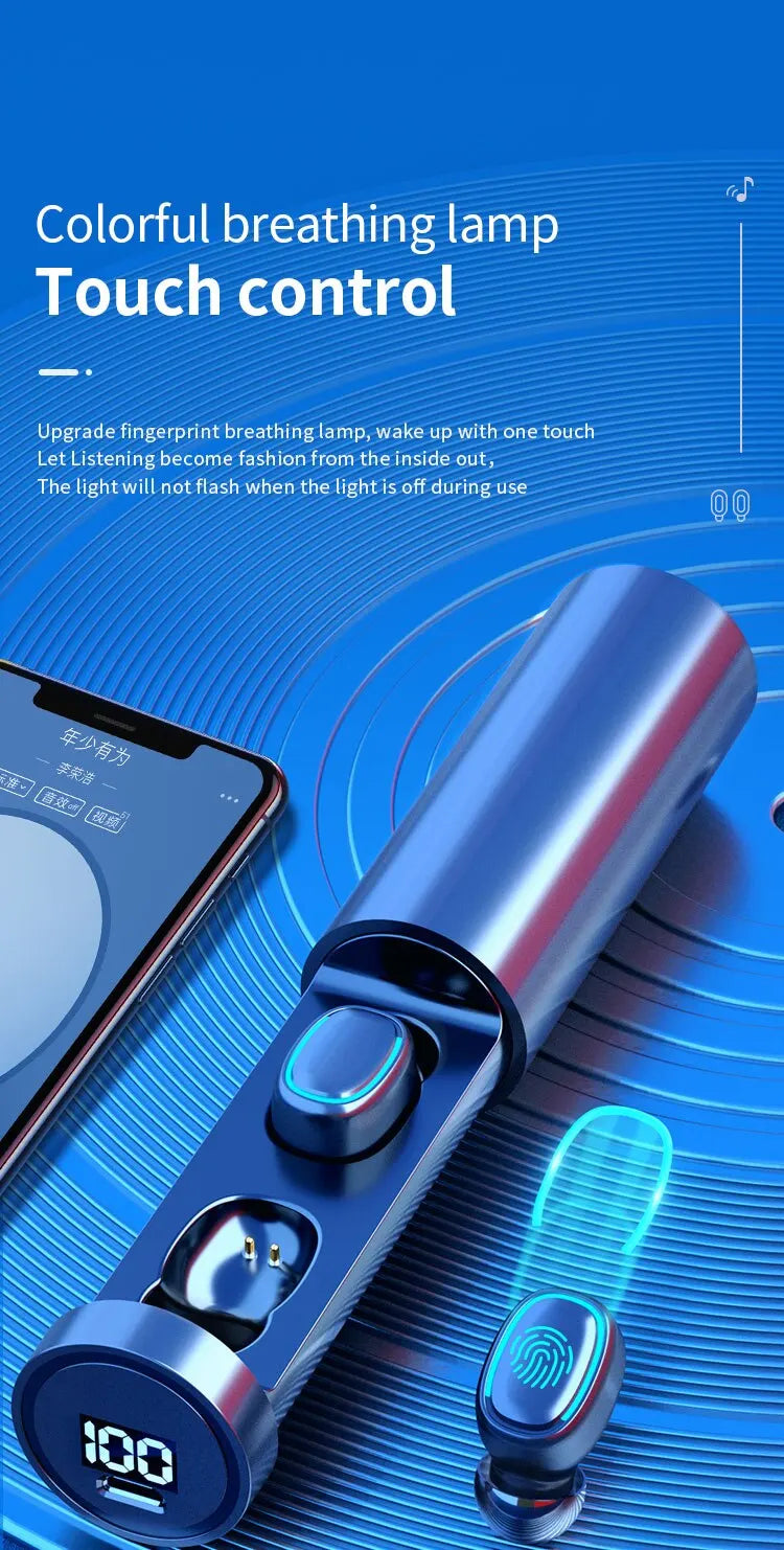 C1-1 Bluetooth Earphone Outdoor Sport Wireless Headset V5.1 With Charging Bin Display Touch Control Headphone Earbuds Waterproof