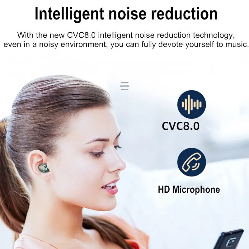 F9 TWS Earphones Wireless Bluetooth 9D HiFi Sports Noise Reduction Headphone Touch Control HD Call Earbuds In-Ear Gamer Headsets