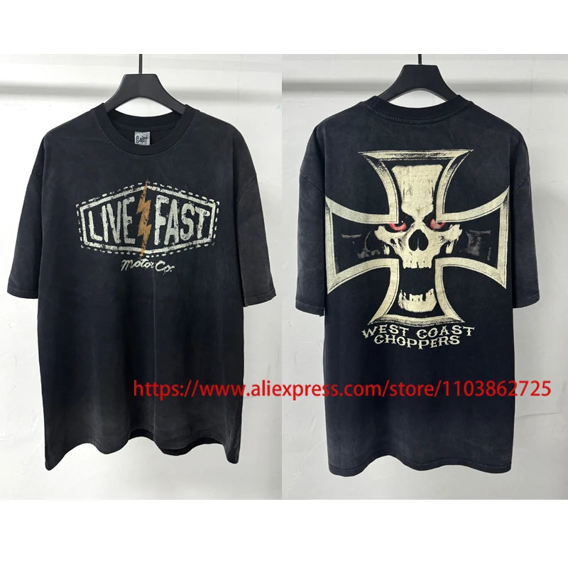 Fashionable Brand West Coast Choppers Short Sleeve T-shirt Ripped Hole Do Old High Quality Design Logo Print Tops Tees