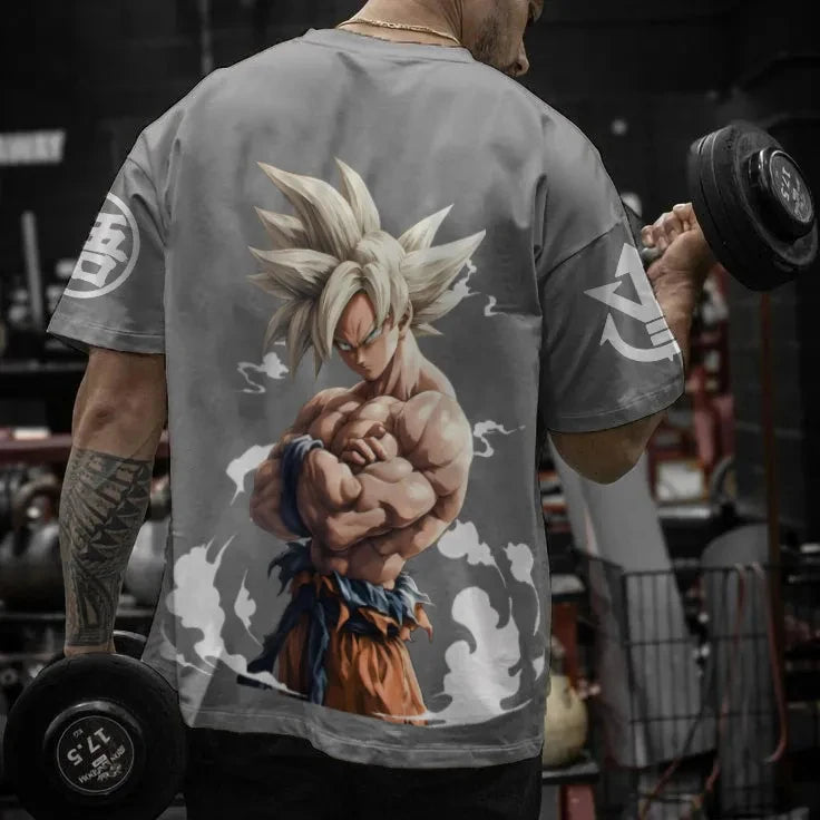 Dragon Ball Goku Devil Horn Loose Version T-shirt Men Anime Muscle Cool Streetwear Cotton Casual Streetwear Summer Y2K Fashion