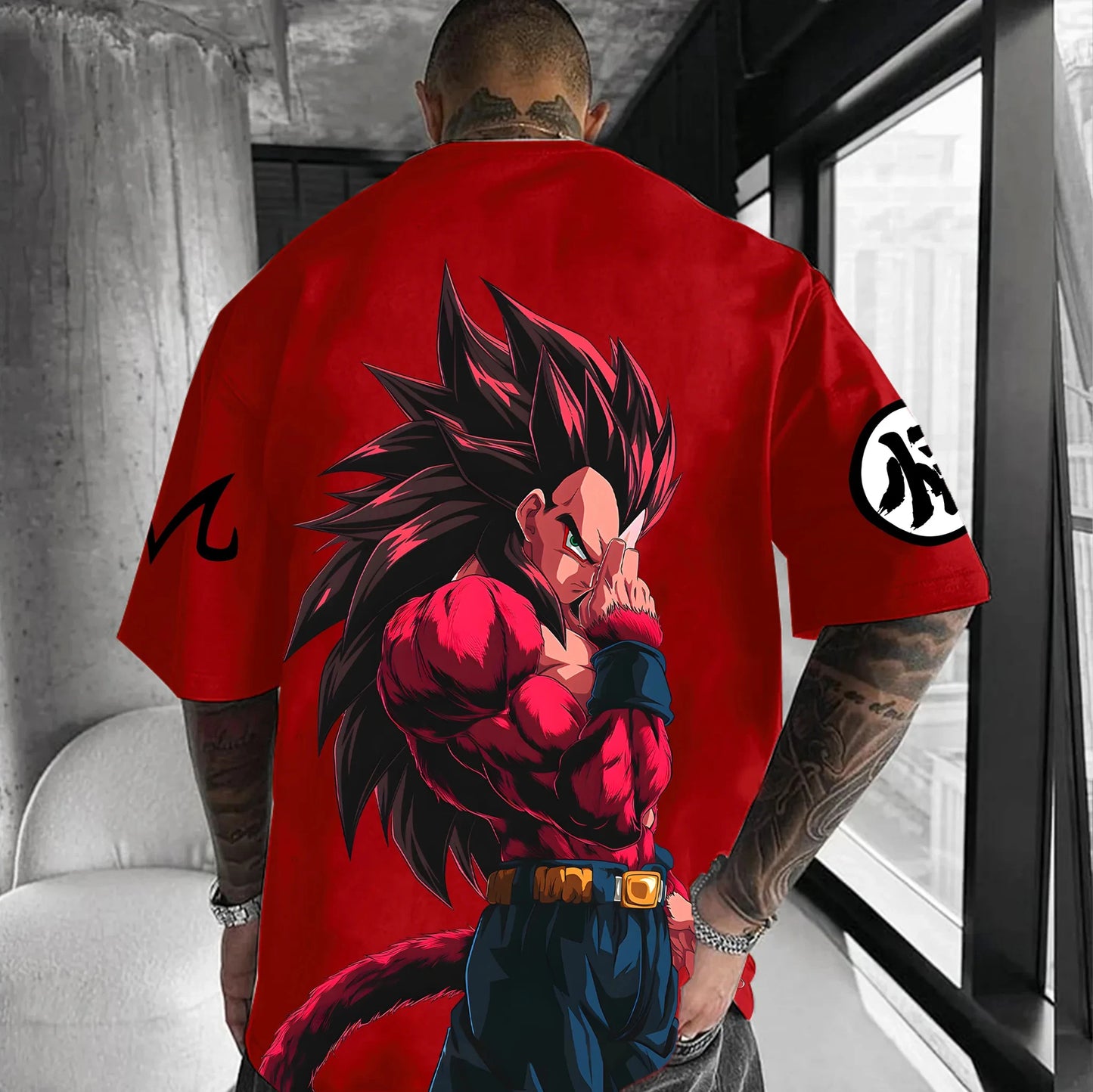 Dragon Ball Goku Devil Horn Loose Version T-shirt Men Anime Muscle Cool Streetwear Cotton Casual Streetwear Summer Y2K Fashion