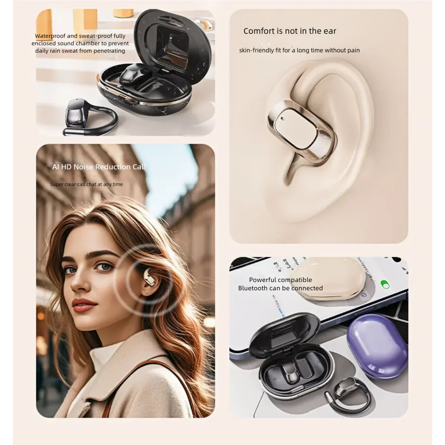 Hook-style Wireless Bluetooth Earbuds with Smart Digital Display Open-Ear Design for Sound Transmission Non-In-Ear Running Sport