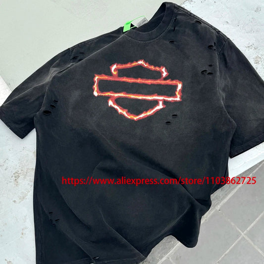 Fashionable Brand West Coast Choppers Short Sleeve T-shirt Ripped Hole Do Old High Quality Design Logo Print Tops Tees