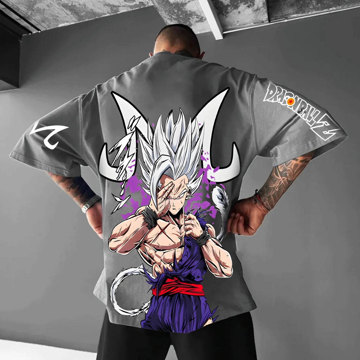 Dragon Ball Goku Devil Horn Loose Version T-shirt Men Anime Muscle Cool Streetwear Cotton Casual Streetwear Summer Y2K Fashion