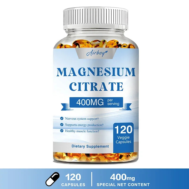 Magnesium Citrate Capsules - for Muscle, Nerve, Bone and Heart Health - Gluten Free, Non-GMO