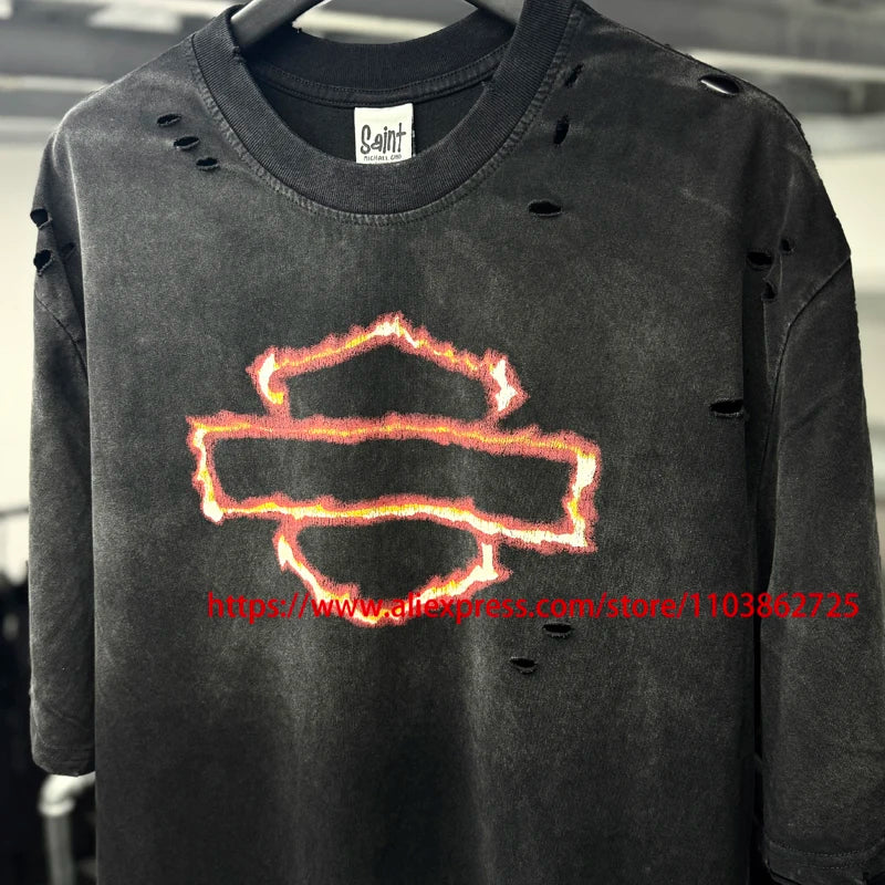 Fashionable Brand West Coast Choppers Short Sleeve T-shirt Ripped Hole Do Old High Quality Design Logo Print Tops Tees