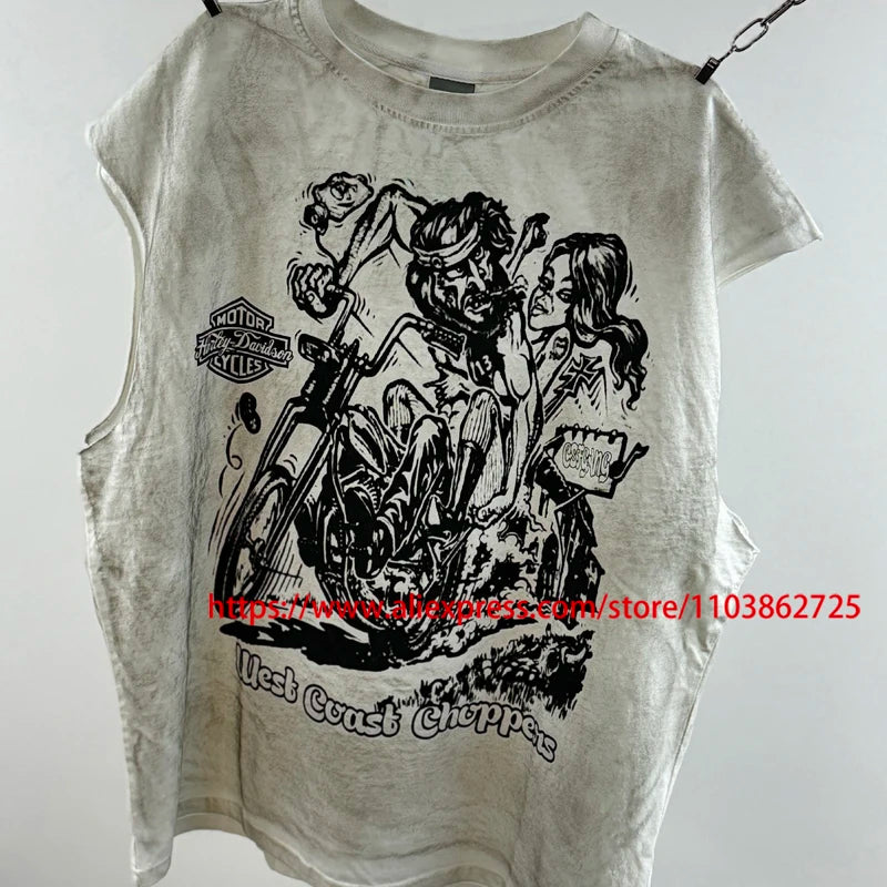 Fashionable Brand West Coast Choppers Short Sleeve T-shirt Ripped Hole Do Old High Quality Design Logo Print Tops Tees