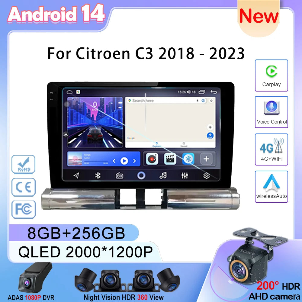 5G Wifi Car Radio For Citroen C3 2018 - 2023 Qualcomm Snapdragon Android Auto Dvd Auto Radio stereo Head Unit Player GPs No 2din