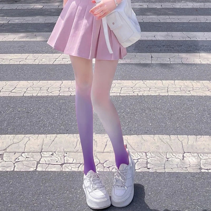Summer Slim Fit Footed thin Pantyhose Women contrast color Lolita Stockings amp Hosiery Gradient Colour Sexy Stylish Cute tights