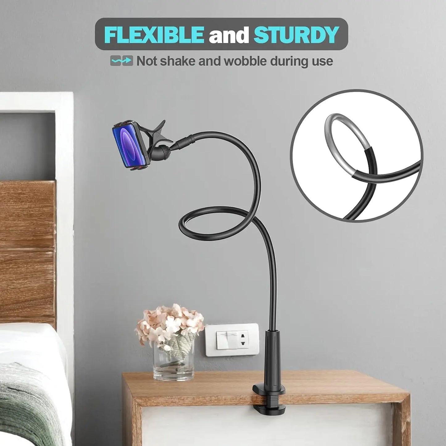 Lazy Bedside DesktopMobile Phone Clamp Bracket Flexible Long Arm Gooseneck Lazy Person Bracket With Handle Overhead Live Bracket