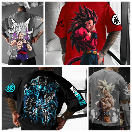Dragon Ball Goku Devil Horn Loose Version T-shirt Men Anime Muscle Cool Streetwear Cotton Casual Streetwear Summer Y2K Fashion