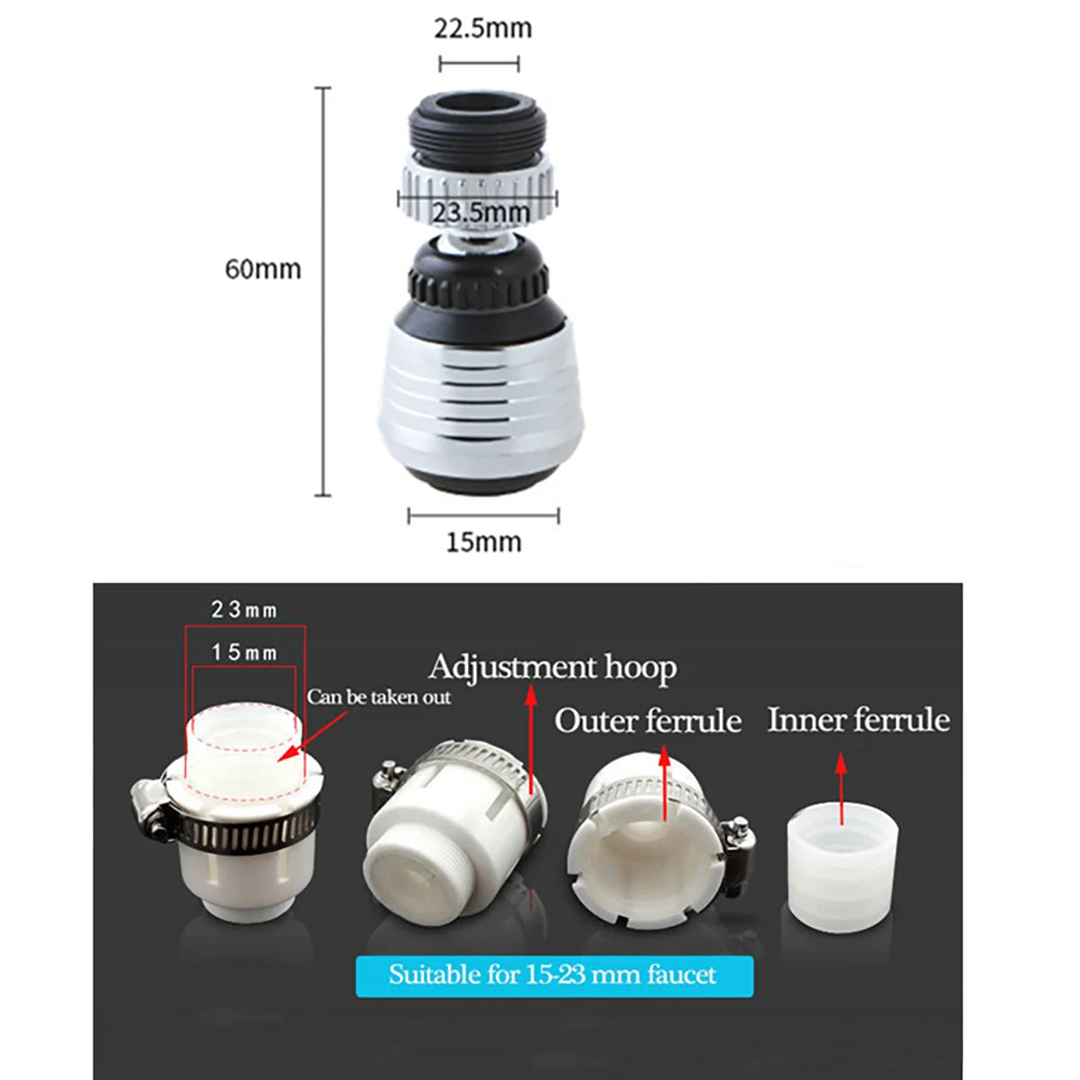 Kitchen Faucet Accessories ABS Material Faucet Extender 360° Rotating Swivel Splash-proof Faucet Adapter