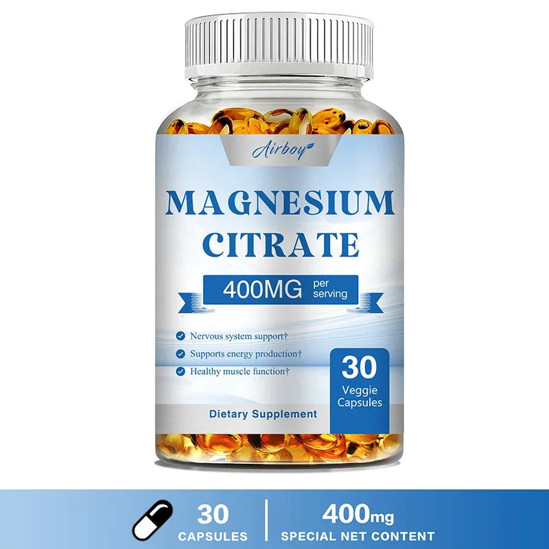 Magnesium Citrate Capsules - for Muscle, Nerve, Bone and Heart Health - Gluten Free, Non-GMO