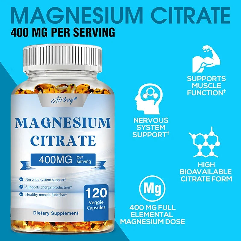 Magnesium Citrate Capsules - for Muscle, Nerve, Bone and Heart Health - Gluten Free, Non-GMO