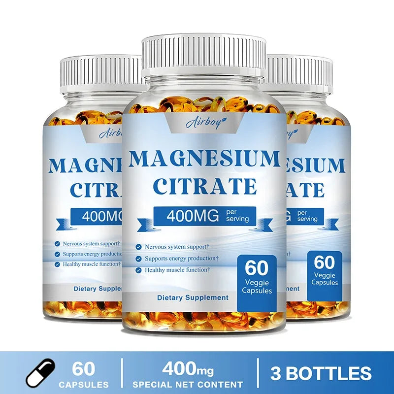 Magnesium Citrate Capsules - for Muscle, Nerve, Bone and Heart Health - Gluten Free, Non-GMO