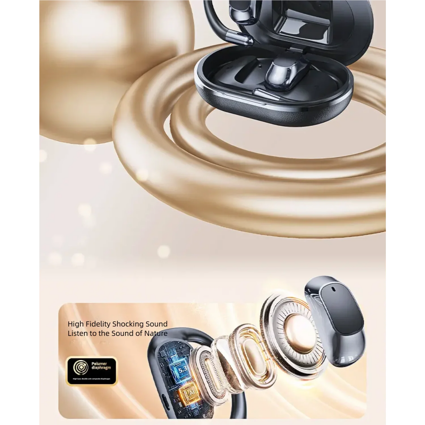 Hook-style Wireless Bluetooth Earbuds with Smart Digital Display Open-Ear Design for Sound Transmission Non-In-Ear Running Sport