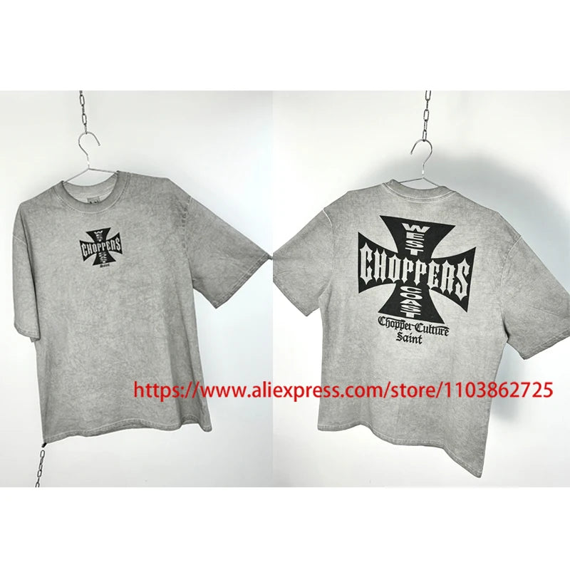 Fashionable Brand West Coast Choppers Short Sleeve T-shirt Ripped Hole Do Old High Quality Design Logo Print Tops Tees