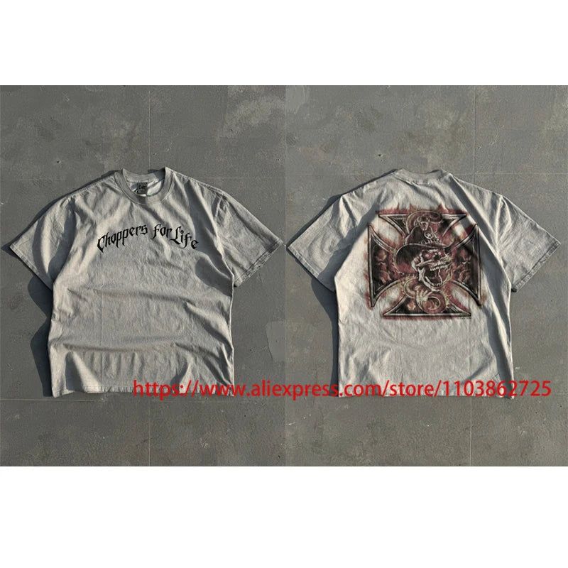 Fashionable Brand West Coast Choppers Short Sleeve T-shirt Ripped Hole Do Old High Quality Design Logo Print Tops Tees