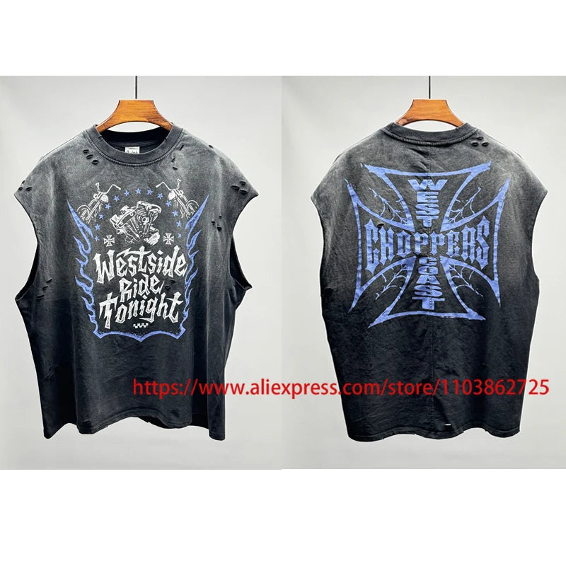Fashionable Brand West Coast Choppers Short Sleeve T-shirt Ripped Hole Do Old High Quality Design Logo Print Tops Tees