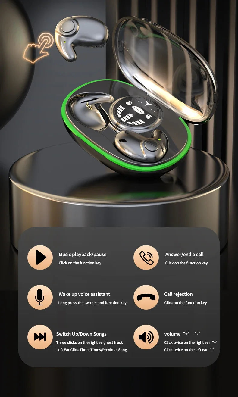 Invisible Sleep Earphones Wireless Bluetooth 5.3 Headphones IPX5 Waterproof Noise Reduction Earbuds Touch Control Headsets