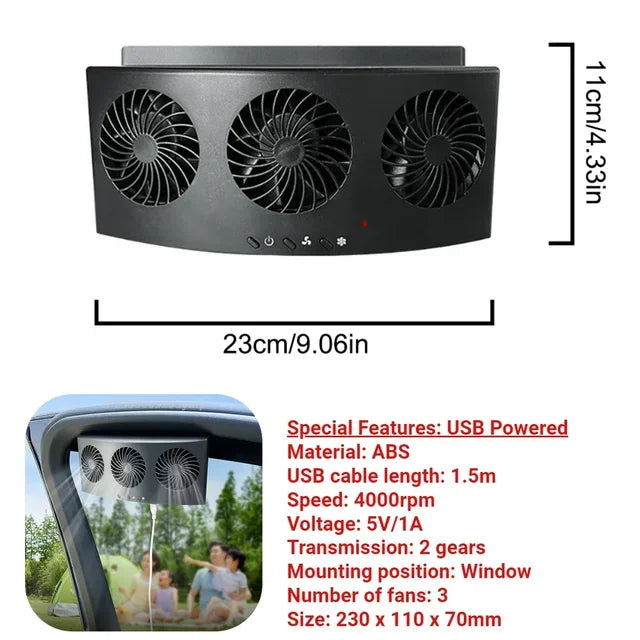 New Car Exhaust Fan USB Rechargeable/solar Air Circulation Cooling and Heat Dissipation High Wind Power 2/3 Head Ventilation Fan