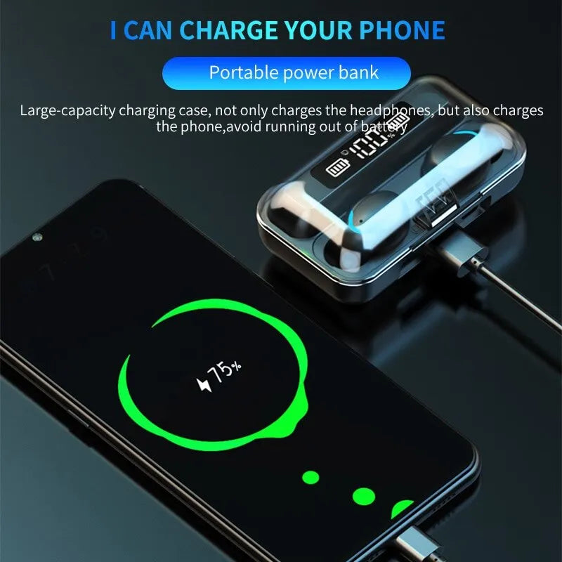 F9 TWS Earphones Wireless Bluetooth 9D HiFi Sports Noise Reduction Headphone Touch Control HD Call Earbuds In-Ear Gamer Headsets