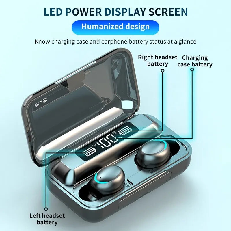 F9 TWS Earphones Wireless Bluetooth 9D HiFi Sports Noise Reduction Headphone Touch Control HD Call Earbuds In-Ear Gamer Headsets
