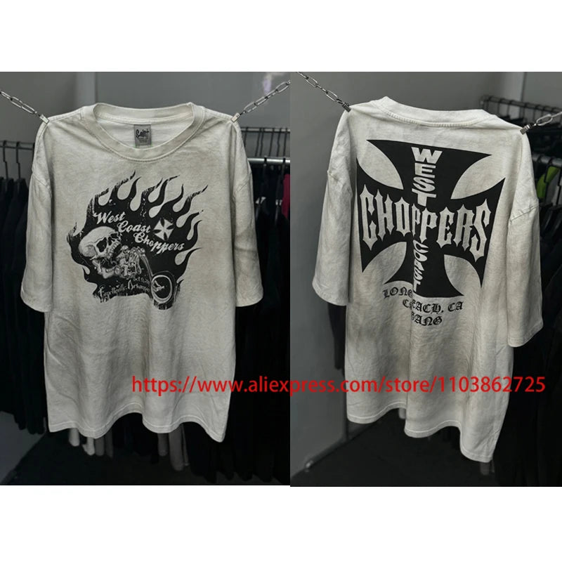 Fashionable Brand West Coast Choppers Short Sleeve T-shirt Ripped Hole Do Old High Quality Design Logo Print Tops Tees