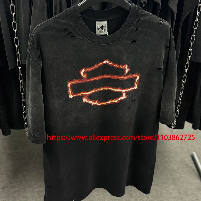 Fashionable Brand West Coast Choppers Short Sleeve T-shirt Ripped Hole Do Old High Quality Design Logo Print Tops Tees