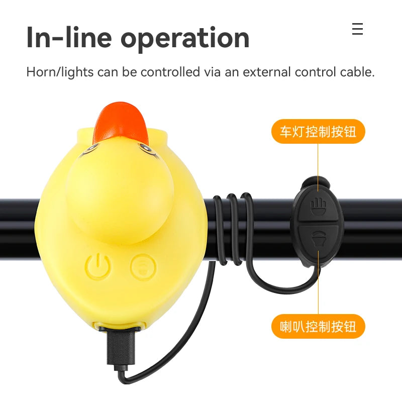 Kids Bike Light Night Riding Little Yellow Duck Children's Bell Horn Flashlight Bicycle Headlight for Cycling Bicycle Front Lamp
