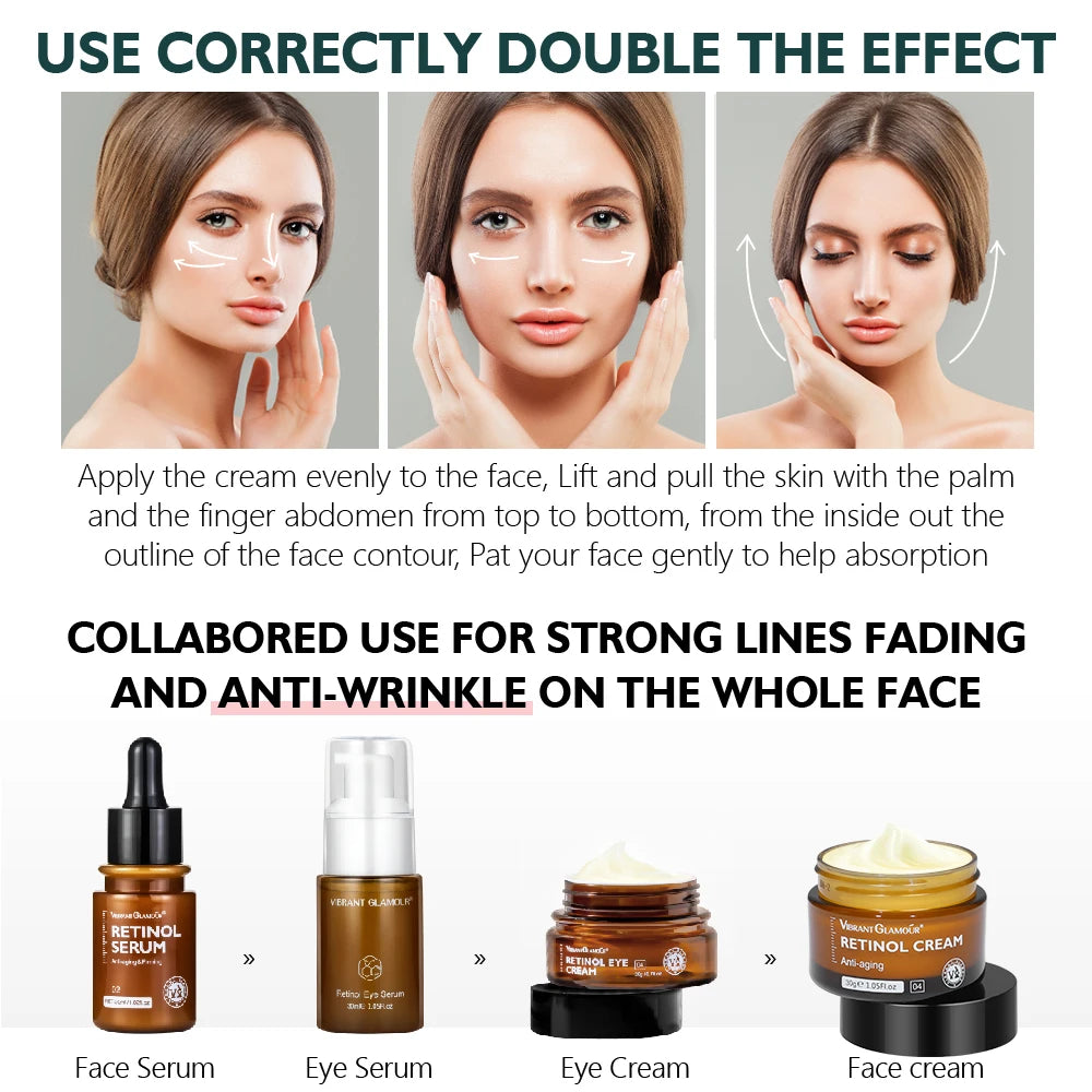Retinol & Vitamin C Facial Skin Care Products Set Face Cream Eye Serum Face Essence Reduce Dark Circles Anti Aging Nourish Skin