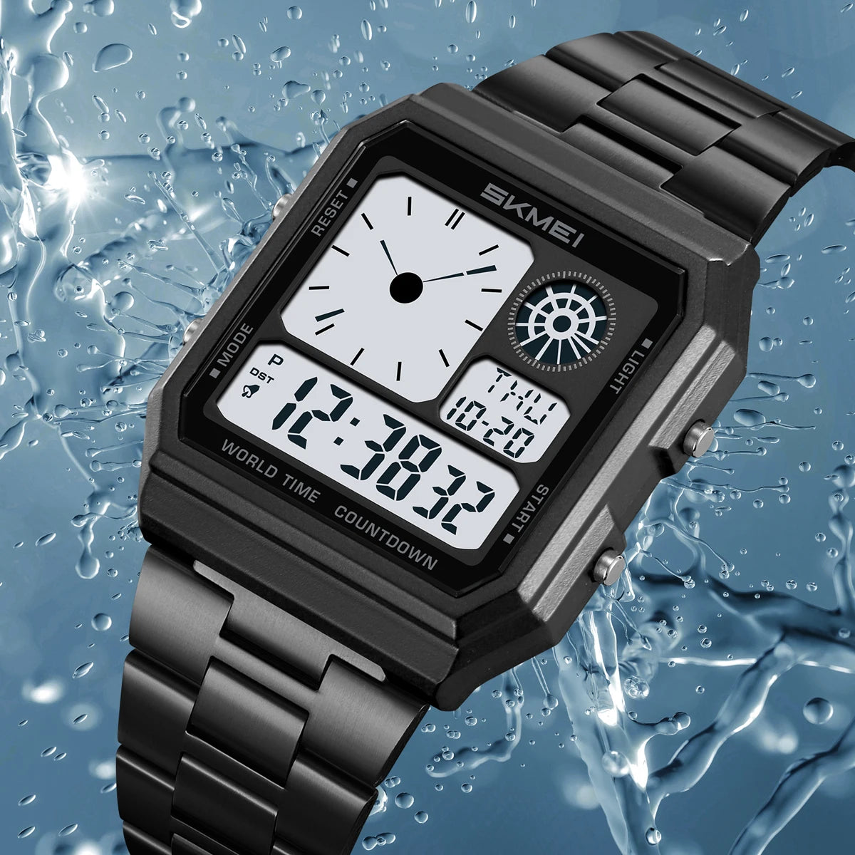 SKMEI Waterproof World Time Digital Electronic Watch For Men Women Outdoor Sport Stainless Steel Strip Wristwatches Reloj Hombre