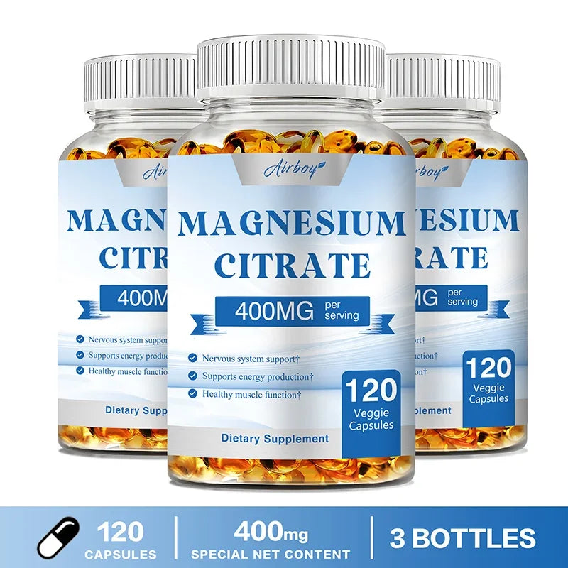 Magnesium Citrate Capsules - for Muscle, Nerve, Bone and Heart Health - Gluten Free, Non-GMO